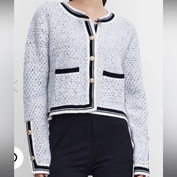 Contrast Trim Tweed Button Front Cardigan - Picture 2 of 5